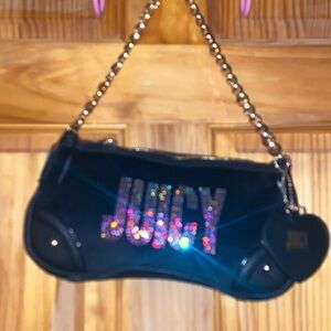 Juicy Couture Black Shoulder Bag with Multicolor Sequin Logo